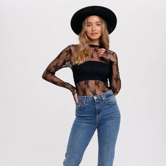 LAST S!!!! CLEAR OUT!!!! Floral Embroidery Lace Mesh Layering Top - Picture 5 of 11